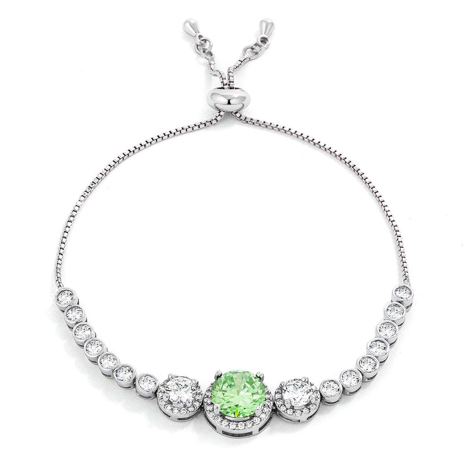 Adjustable Light Green & Clear Cz Bolo Style Tennis Bracelet